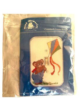 Fond Memories Cross Stitch Kit SP54 Acrylic Switchplate Bear With Kite 18ct